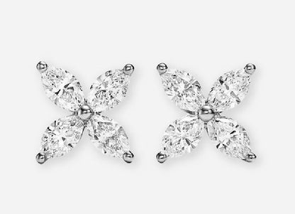 Ursa Marquise Diamond Floral Leaf Cluster Stud Earrings