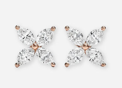 Ursa Marquise Diamond Floral Leaf Cluster Stud Earrings