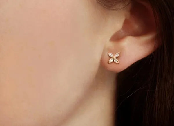 ursa marquise diamond floral leaf cluster stud earrings