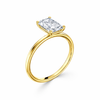 Rear view of a radiant-cut lab-grown diamond solitaire engagement ring in yellow gold