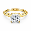 Front view of a cushion-cut lab-grown diamond hidden halo engagement ring in yellow gold