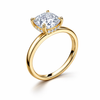 Rear view of a cushion-cut lab-grown diamond hidden halo engagement ring in yellow gold