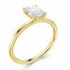 Angled view of an elongated cushion-cut lab-grown diamond solitaire engagement ring in yellow gold