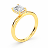Rear view of a radiant-cut lab-grown diamond hidden halo engagement ring in yellow gold